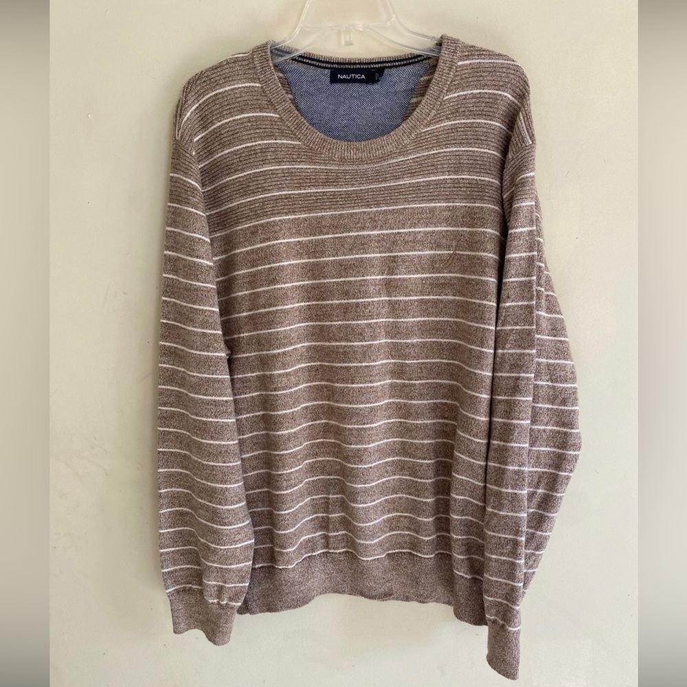 Nautica pullover mens Extra Large XL Sweater crew neck Brown striped